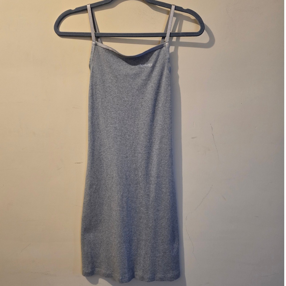 Tommy Jeans Women Gray Cotton Spaghetti Strap Sleep Dress Chemise XS